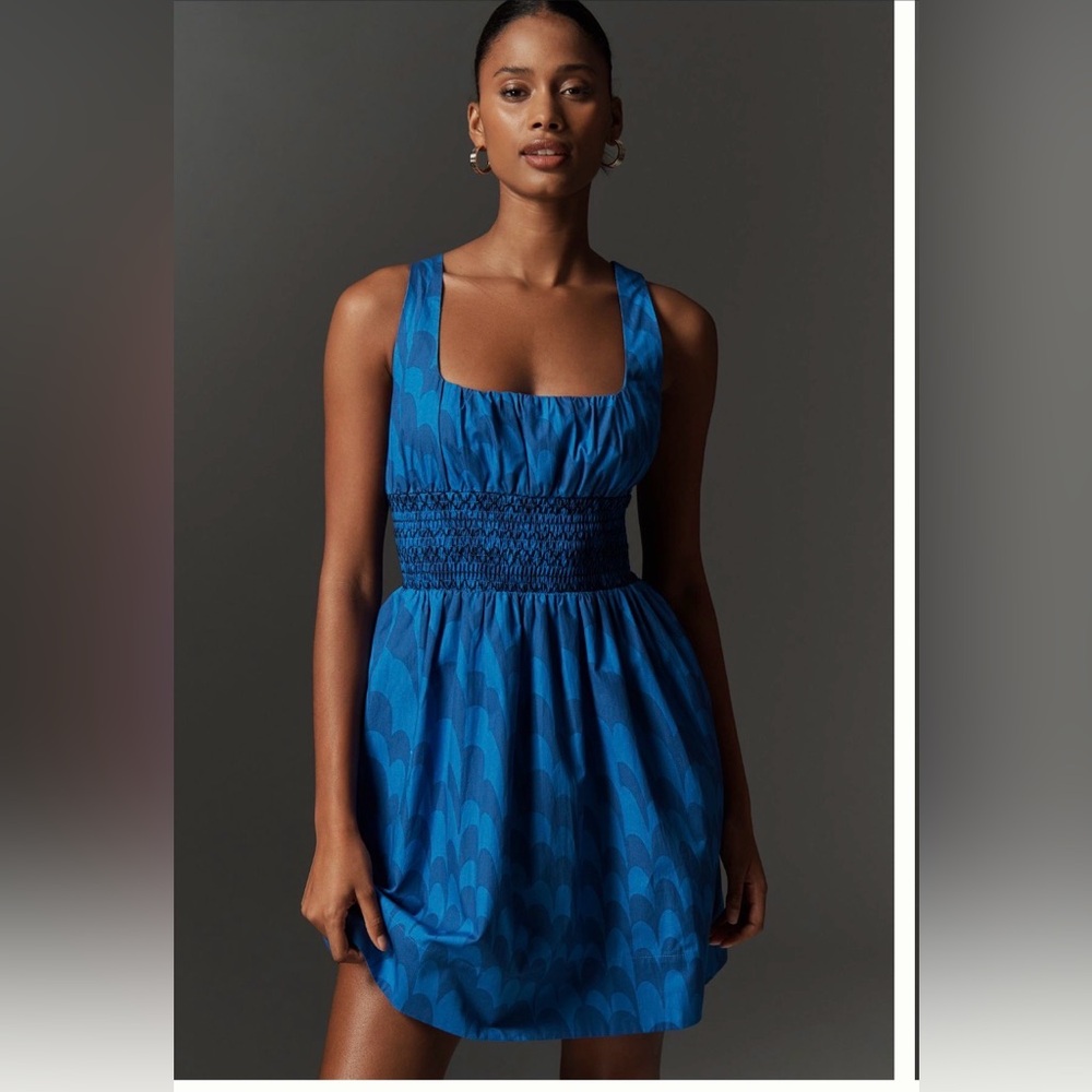 Anthropologie Maeve Sleeveless Square-neck Smocked Mini Dress, NWT, M